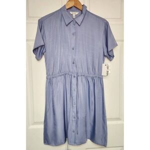 Nine West Womens S Dress Button Down Blue w/ Drawstring Waist Lightweight NWT